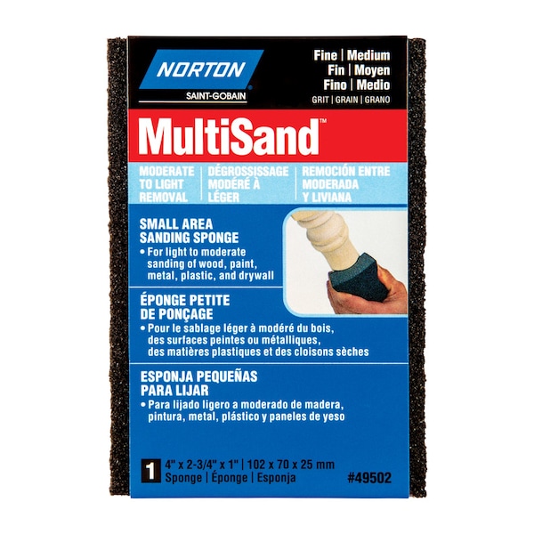 Norton Abrasives Norton MultiSand 4 in. L X 2.75 in. W X 1 in. 80/120 Grit Fine/Medium Small Area Sanding Sponge 07660749502 - main